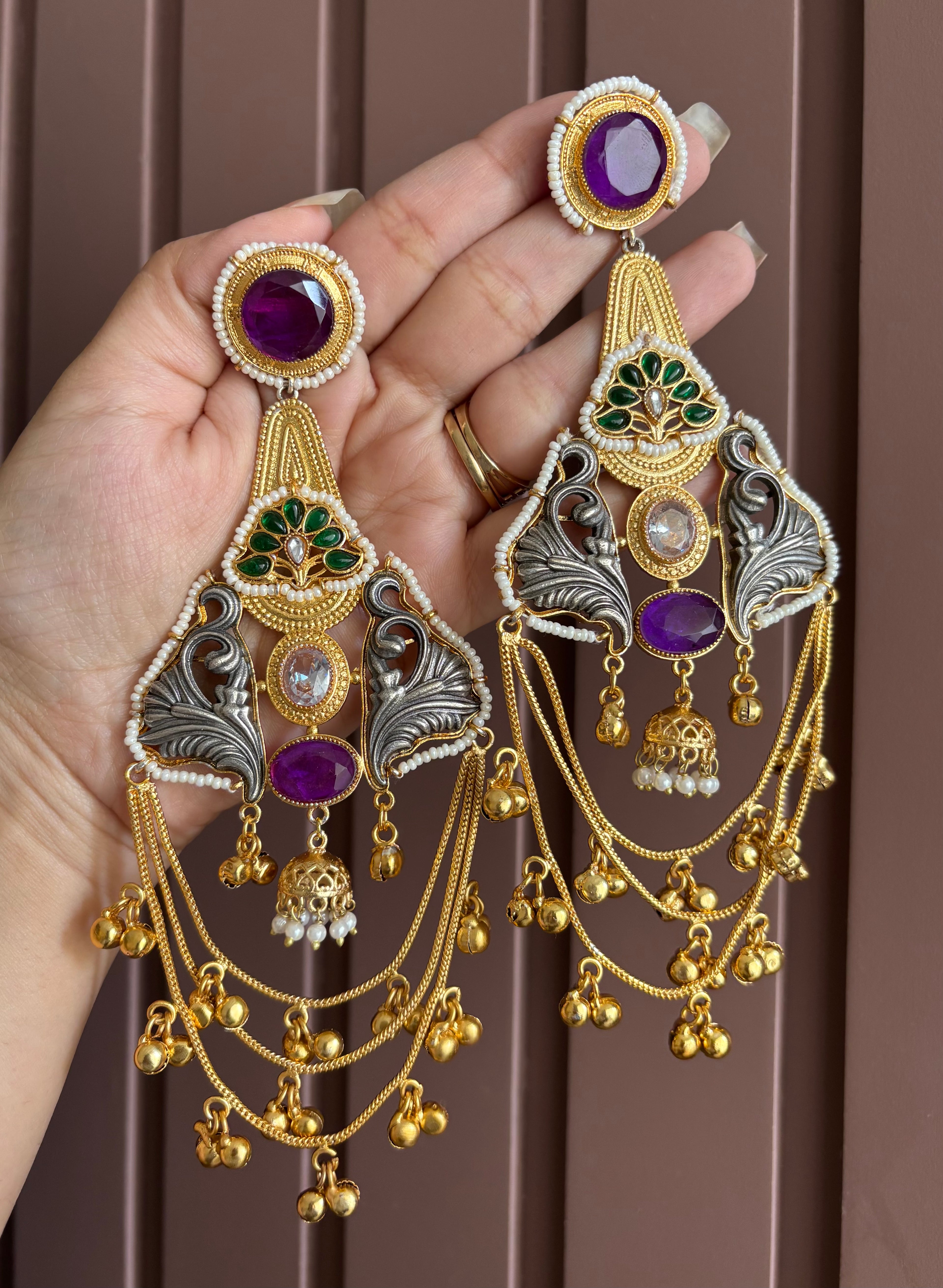 Barkha Heavy Look Long Earrings ( Purple )