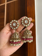 Tavleen Designer Kundan Jhumkas (Pink)