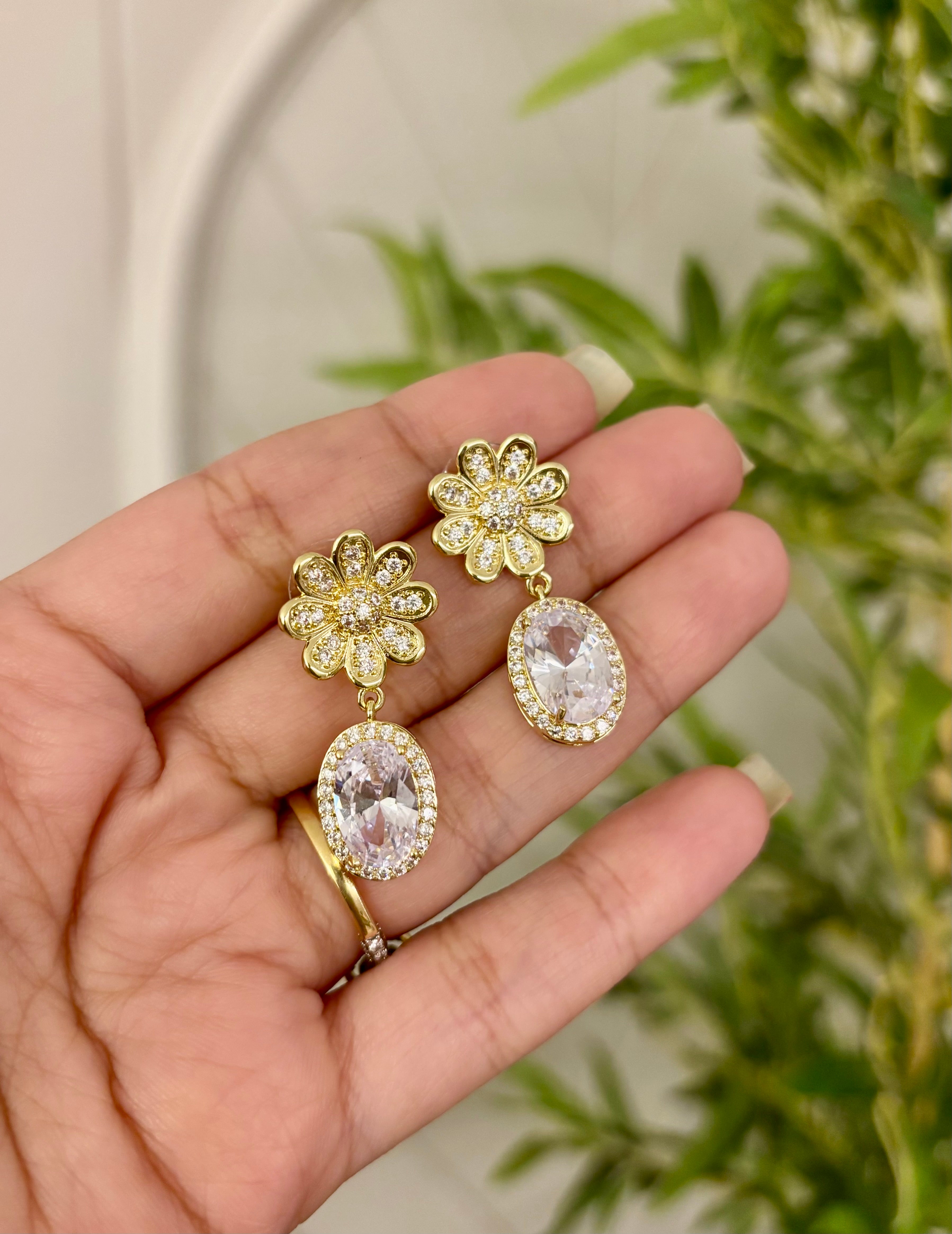 Daisy Flower Diamond Drop Earrings