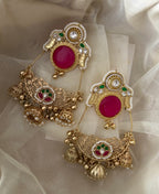 Laila Kashmiri Chandbali Earrings (Dark Pink)