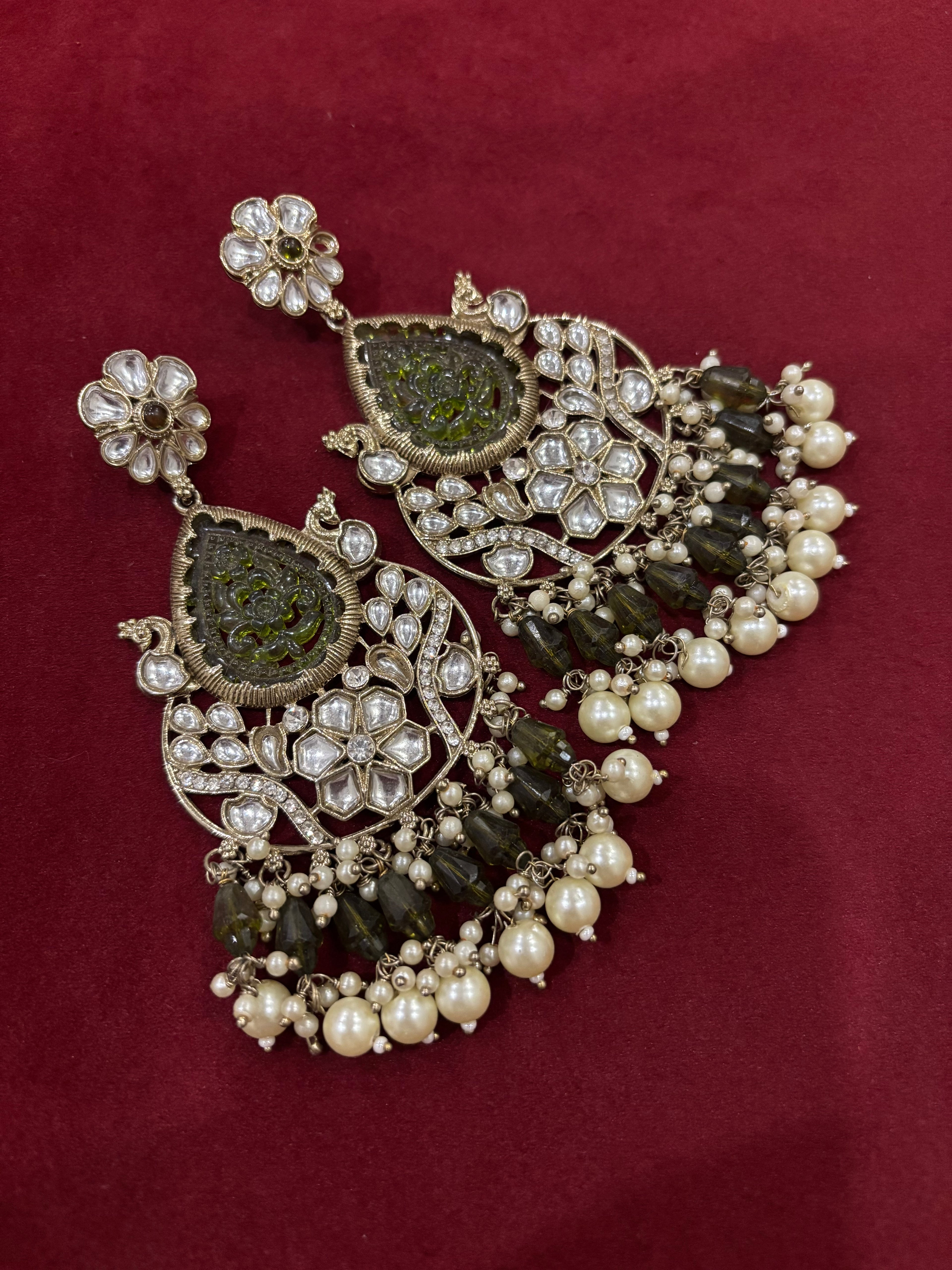 High Quality Designer Olive Green Long Earrings