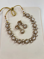 Premium Sleek Moissanite & Doublet Stones Work Necklace With Double Drop Earrings