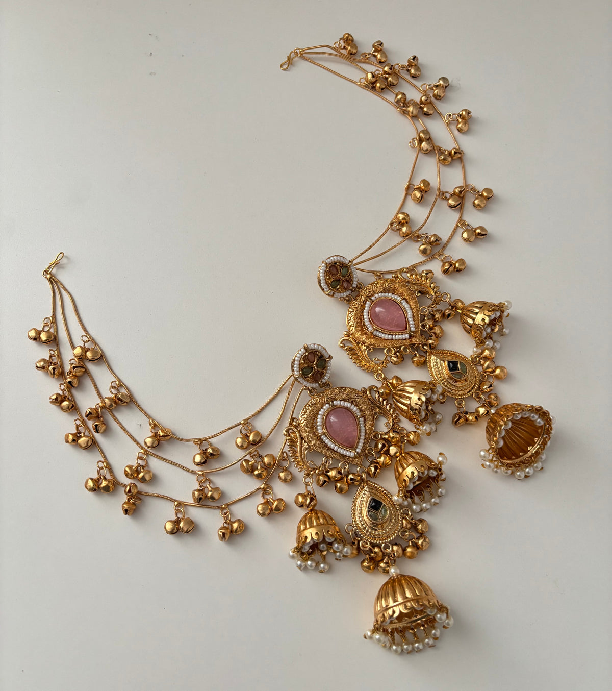 Rashmika Kashmiri Jhumkas With Detachable Earchain (Pink)