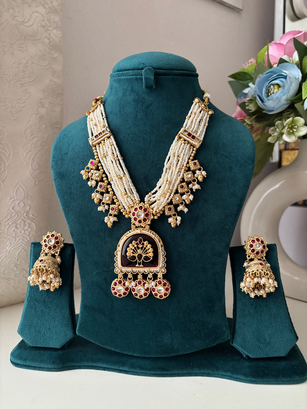 Heritage Necklace With Jhumkas ( Maroon )