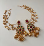 Ritika Round Kashmiri Jhumkas With Detachable Earchain (Ruby/Green)