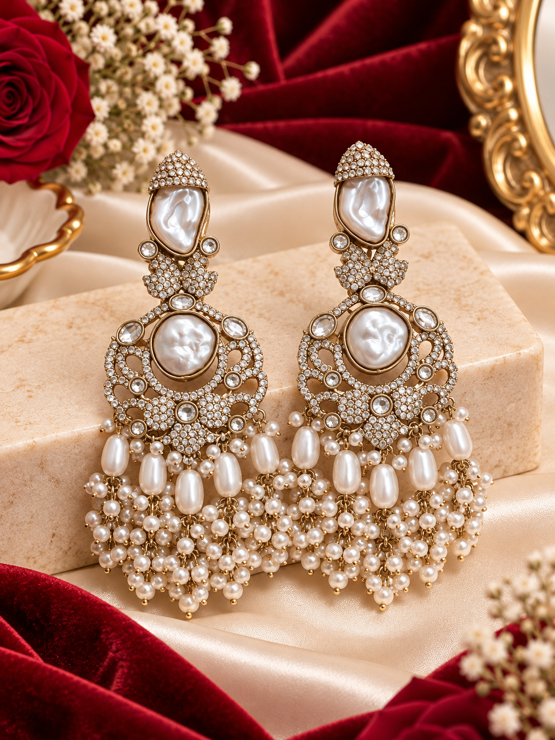 Mehboob Turkish Long Earrings (Ivory)