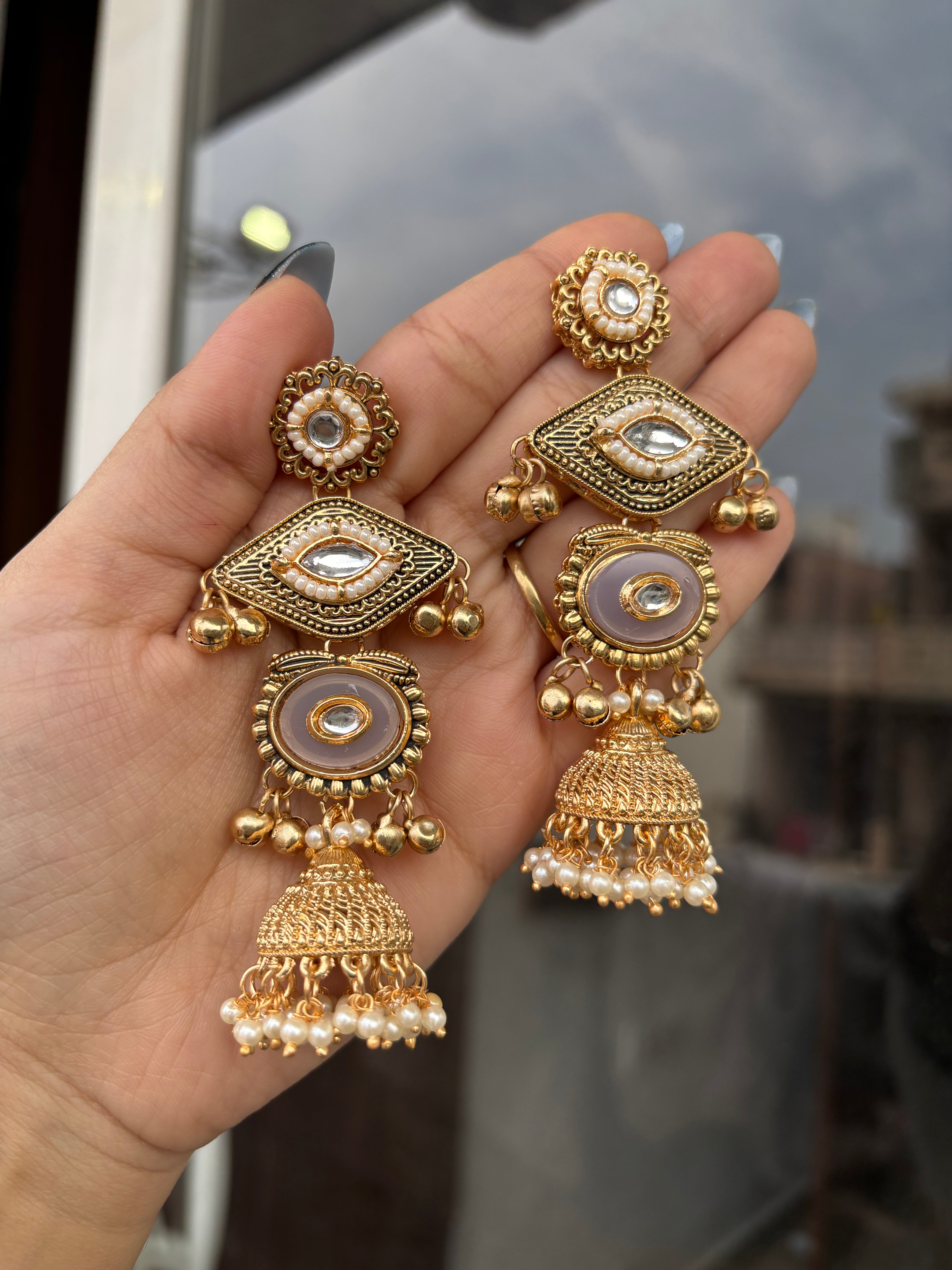 Tri Ivory Kashmiri Earrings