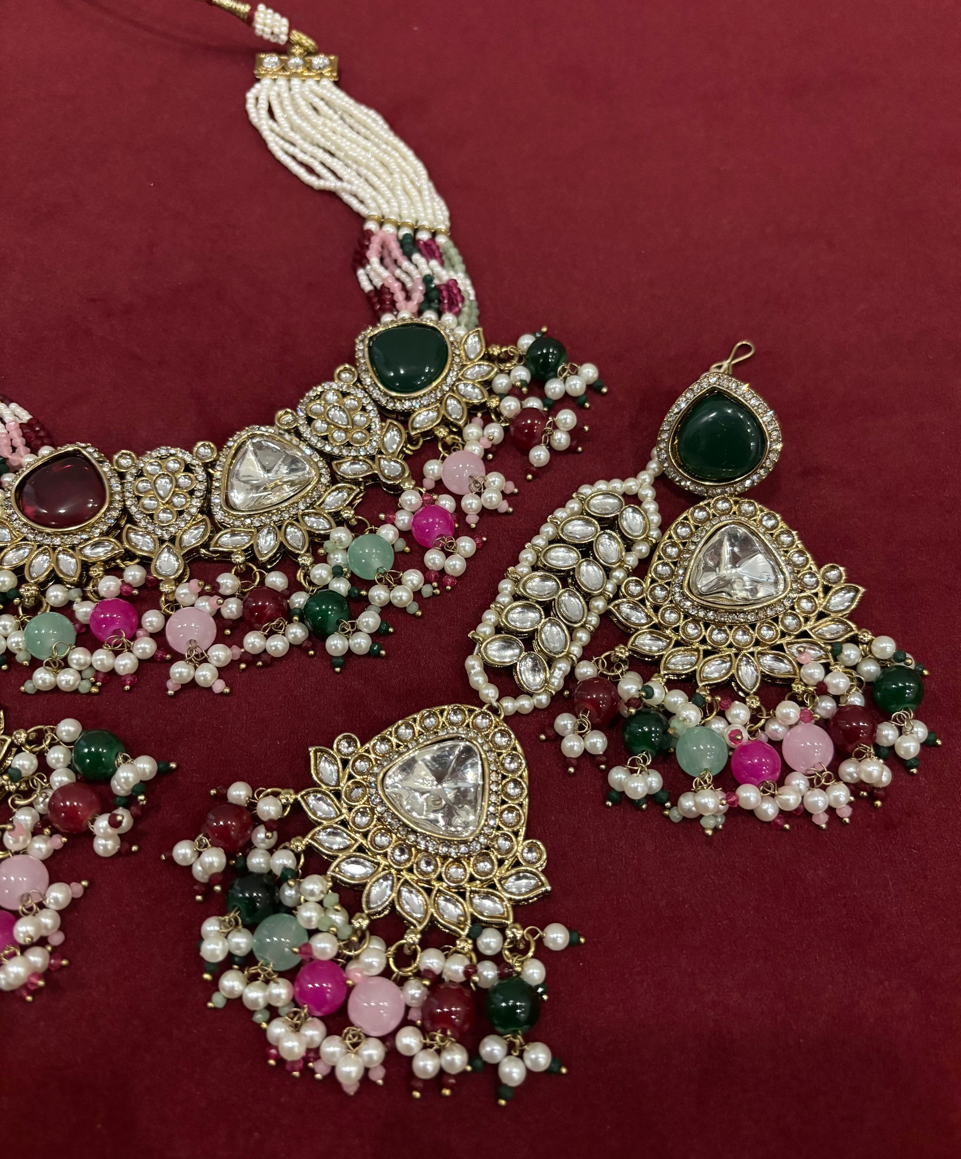Multi Colour Navneet Heavy Look Choker Set With Mang Tikka & Earrings