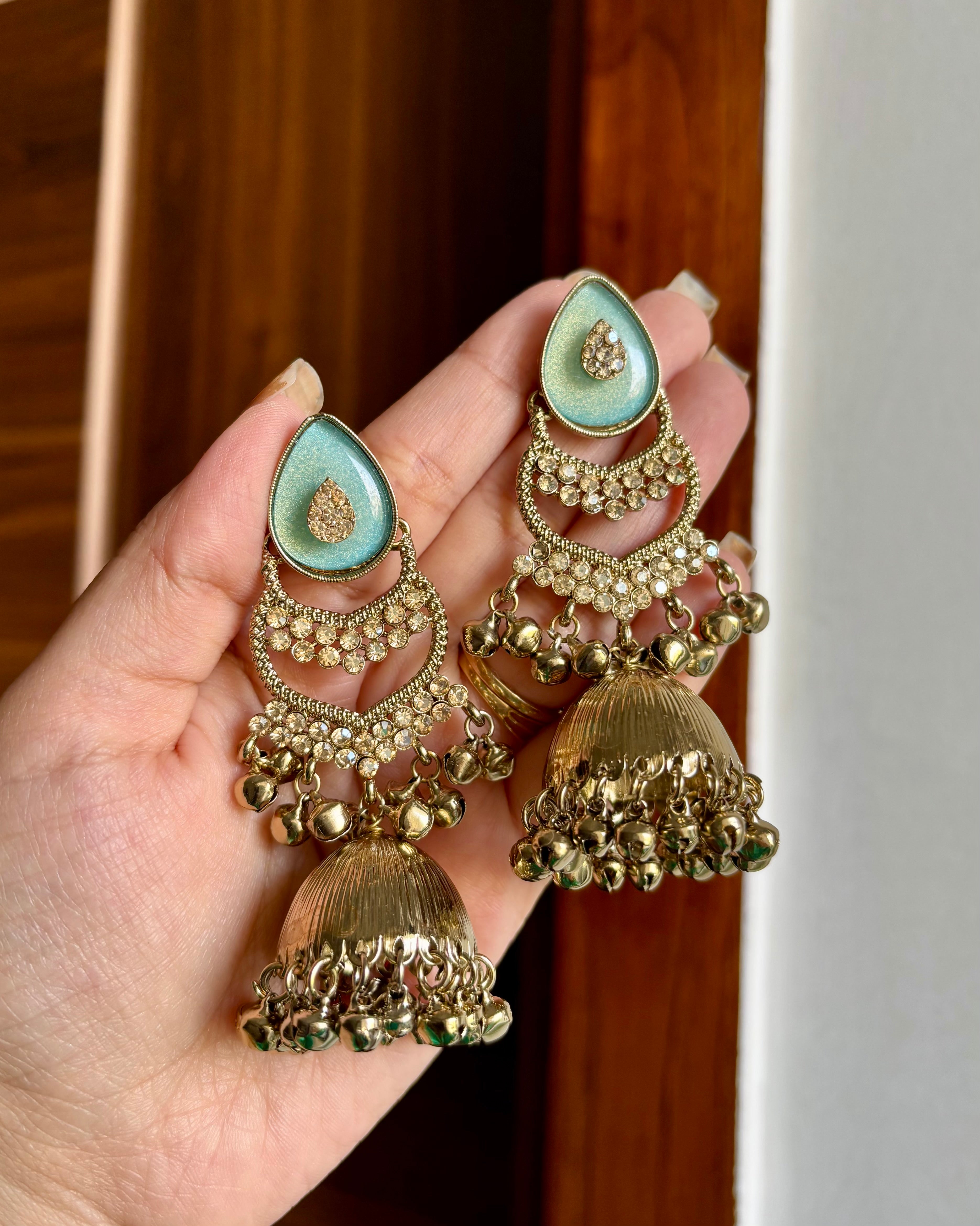 Aqua Almond Kashmiri Earrings