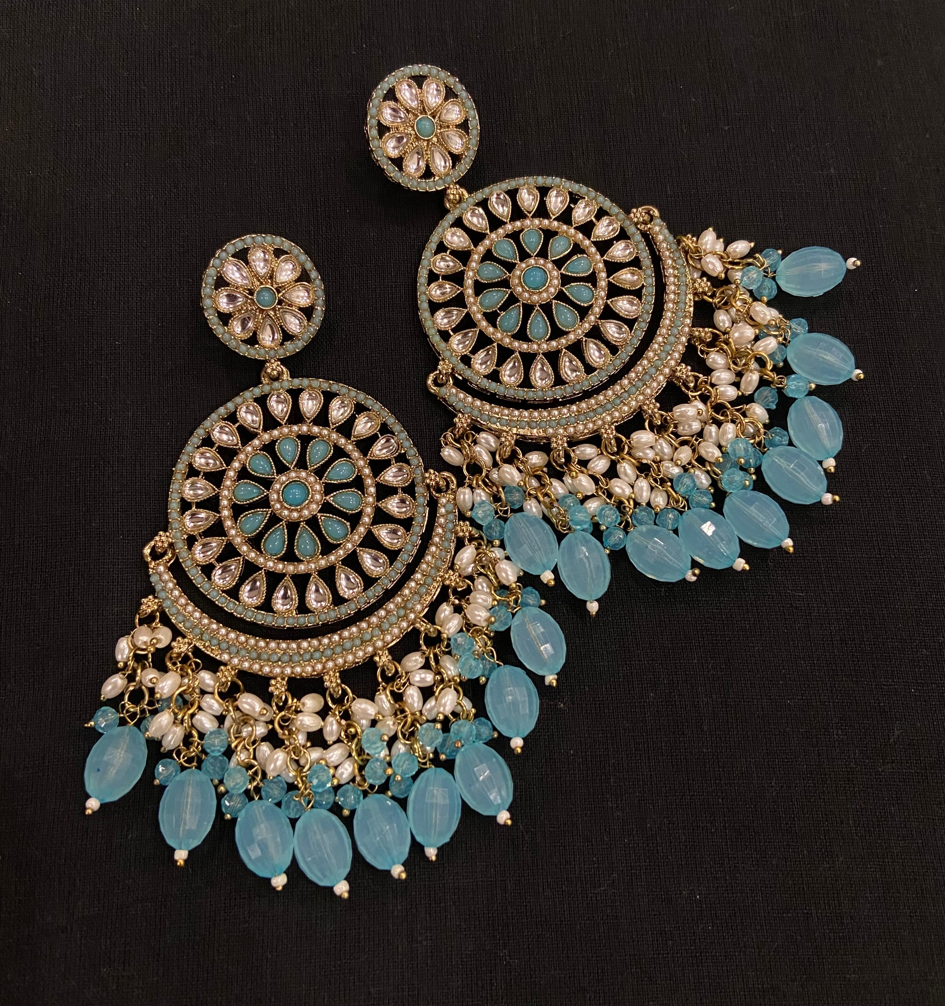 Sky Blue Chandbali Earrings