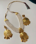 Gold Look Like Punjabi Style Necklace With 4 Layer Pearl Touch With Earrings