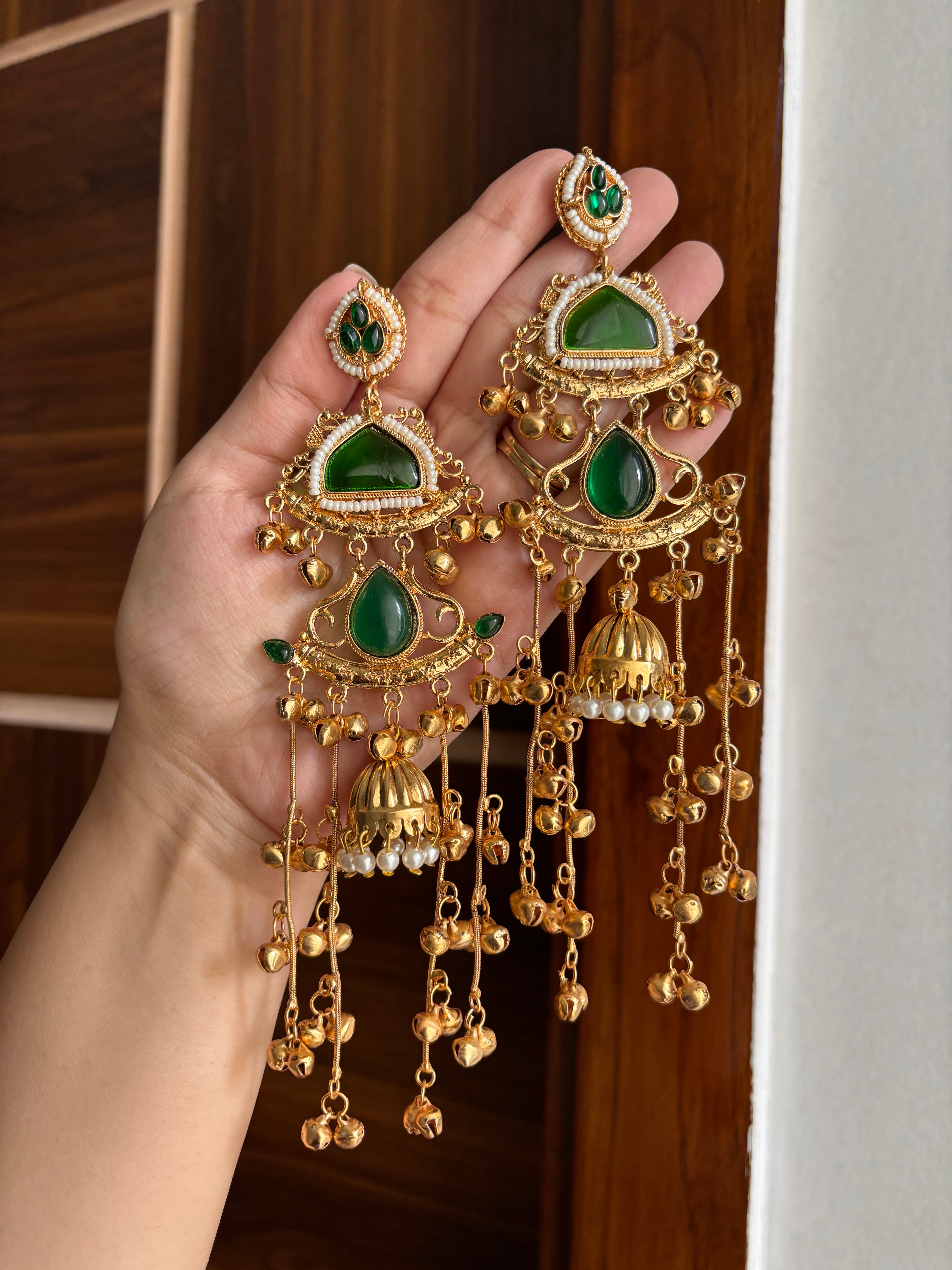Kashmiri Long Earrings (Green)