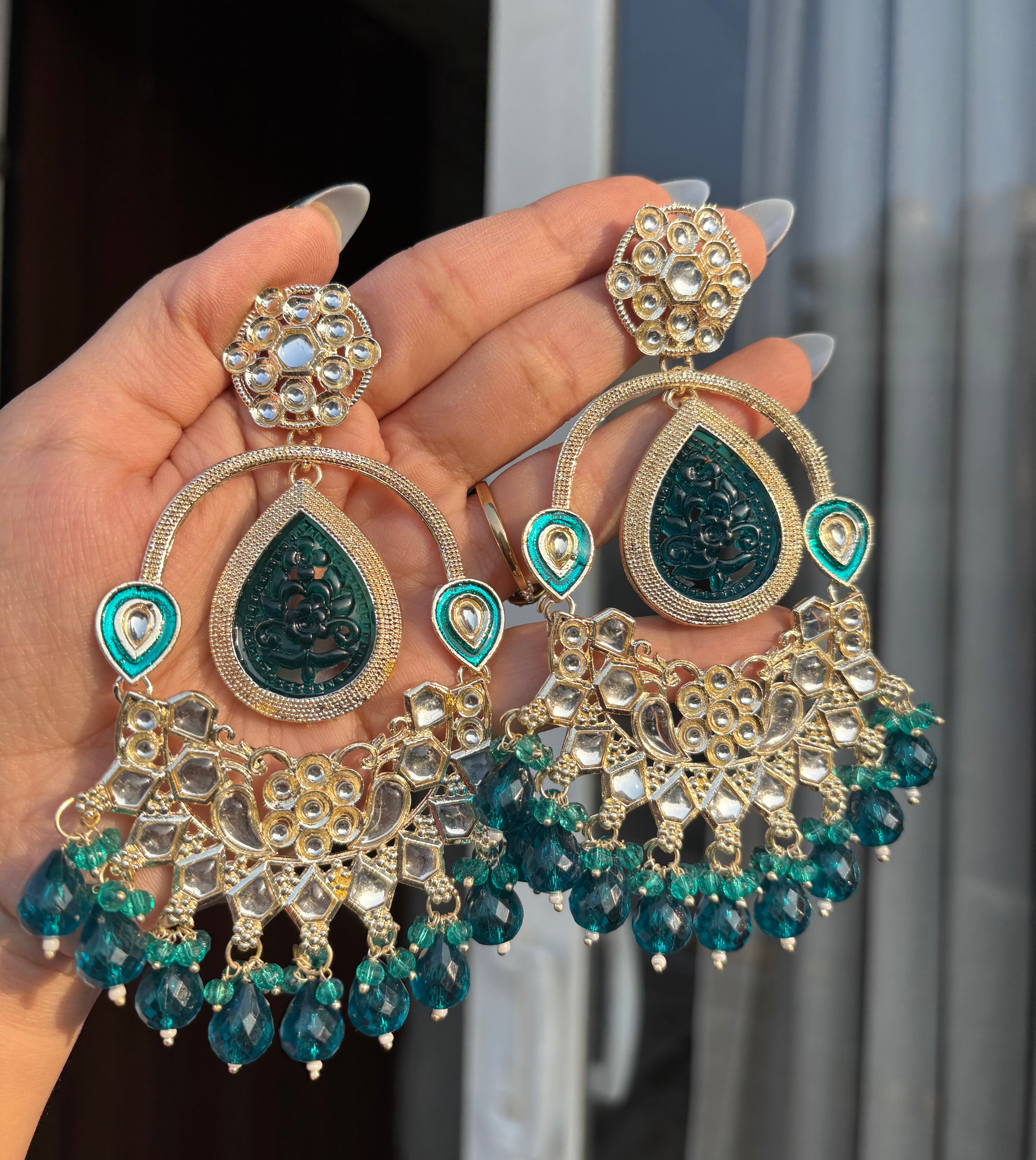 Peacock Blue Chandbali Earrings