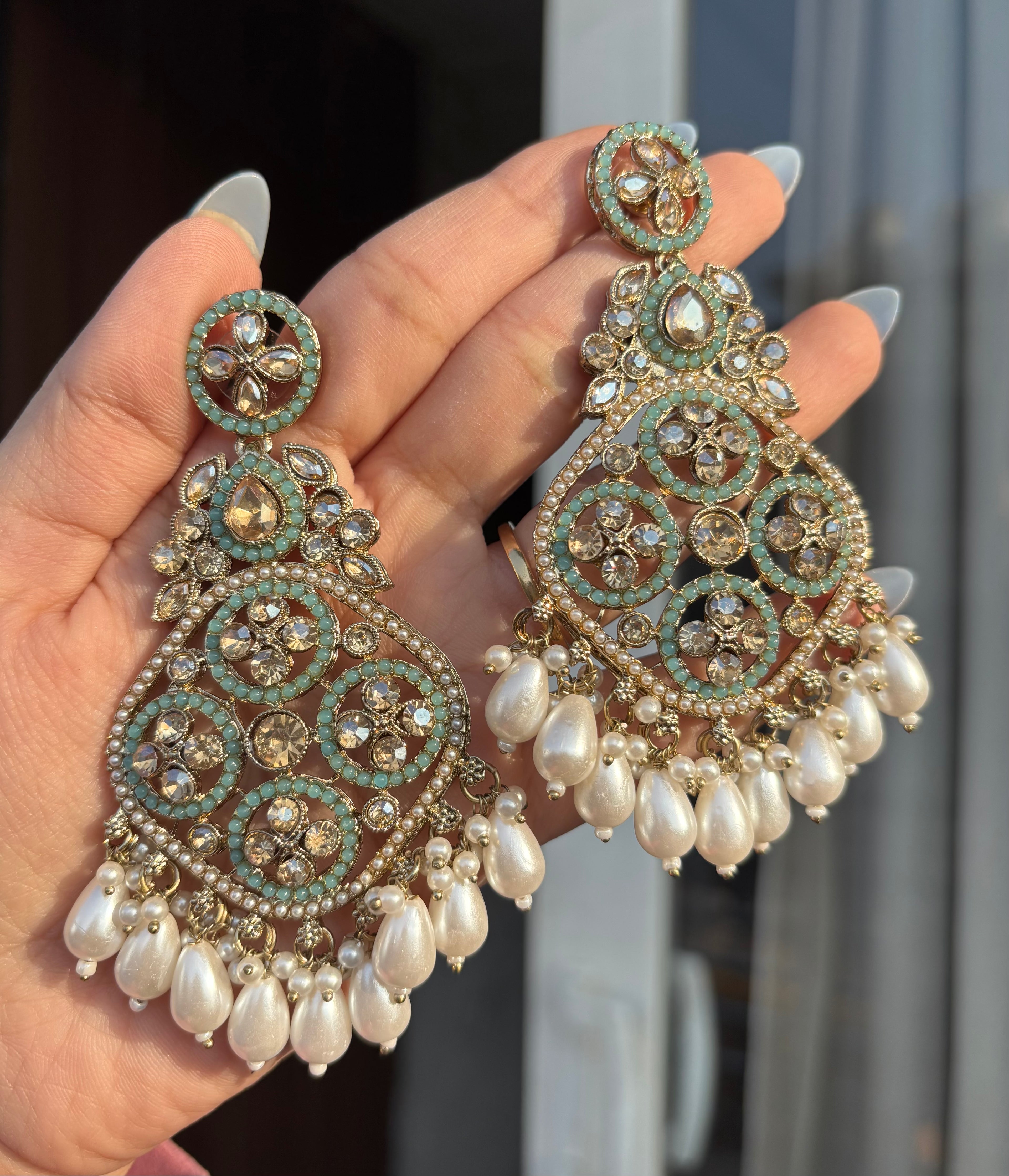 Firozi Flower Earrings