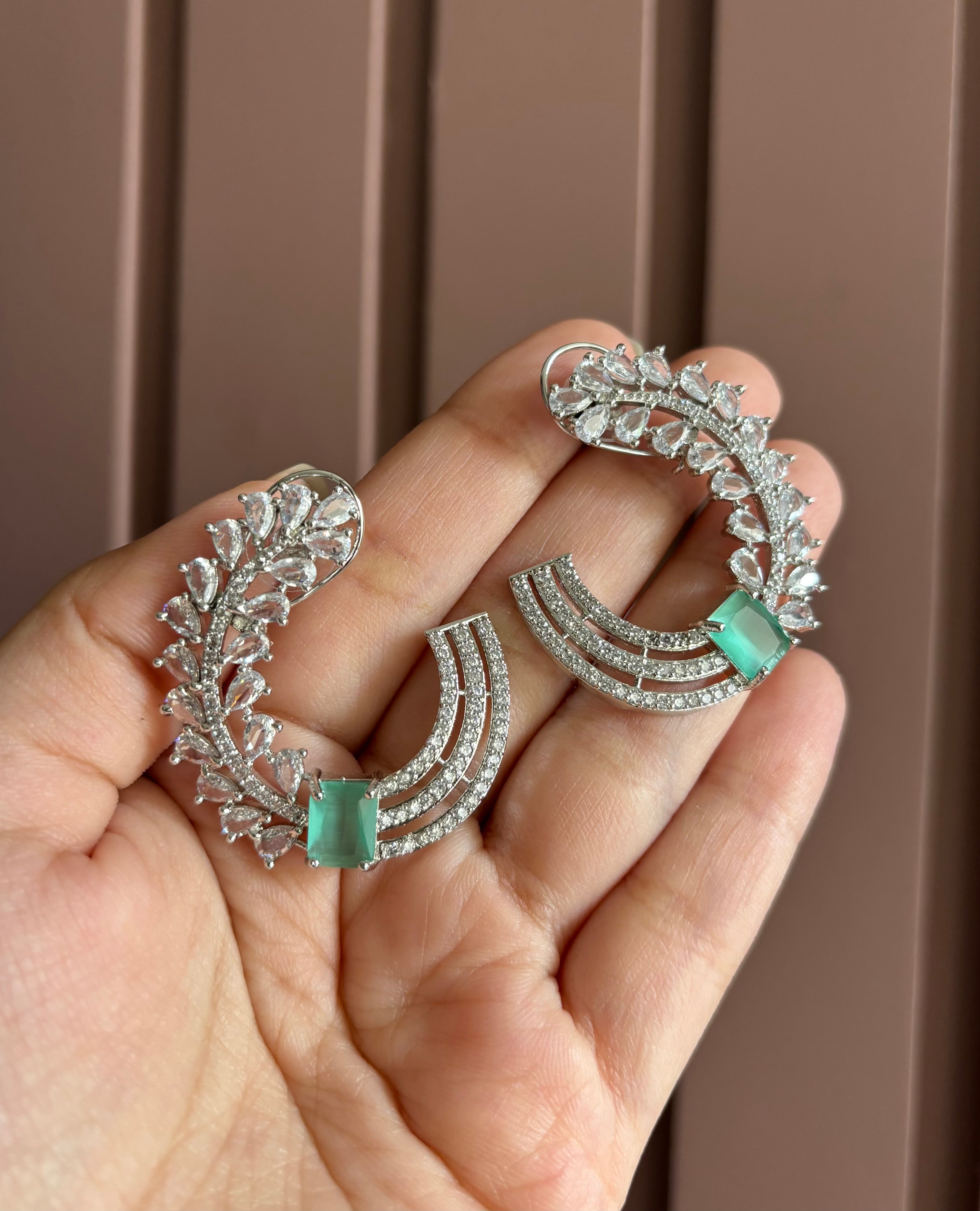 High Quality Designer American Diamond Stud Earrings (Mint)