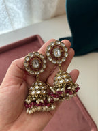 Tavleen Designer Kundan Jhumkas (Pink)