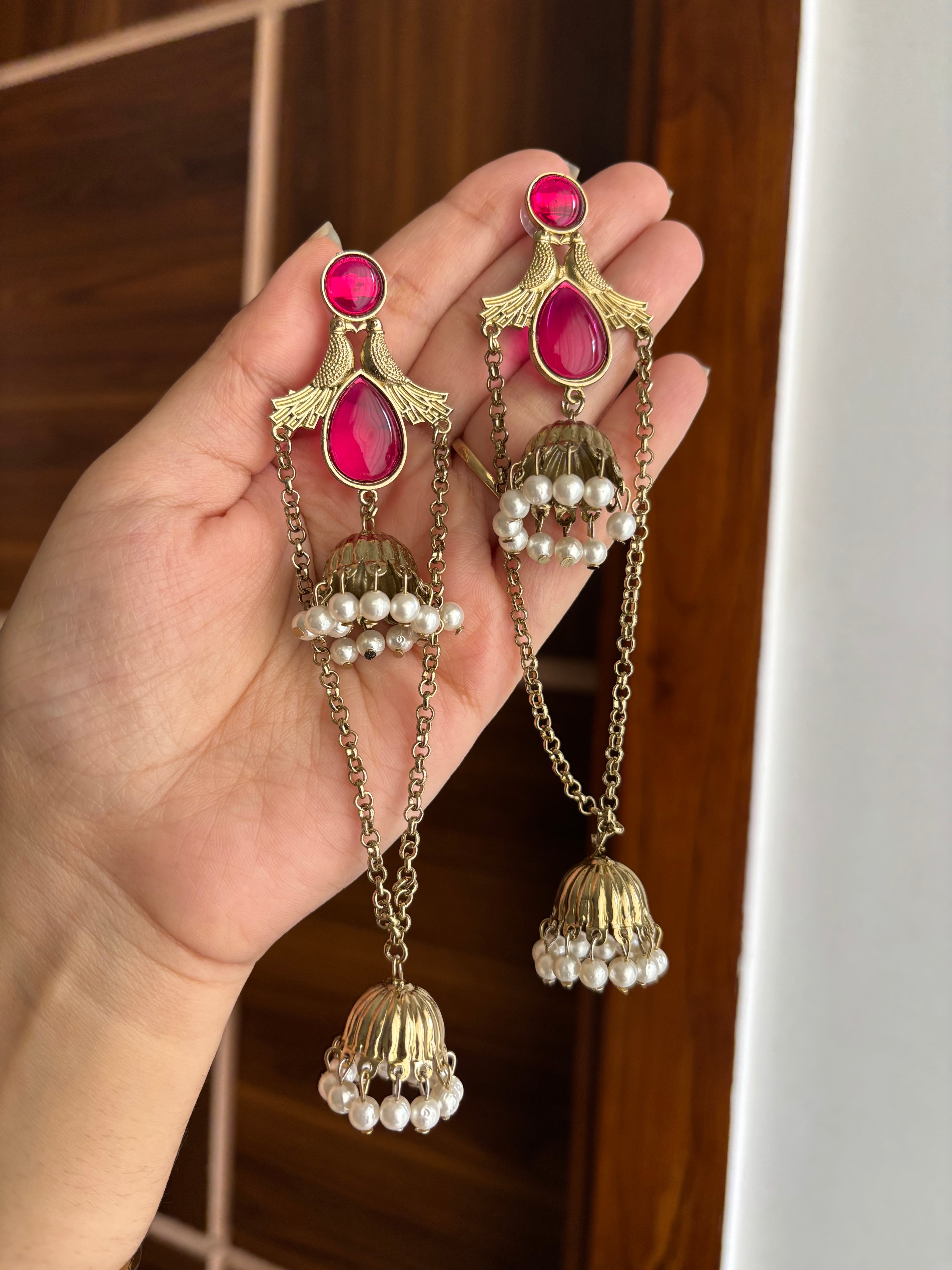 Simran Kashmiri Earrings Dark Pink