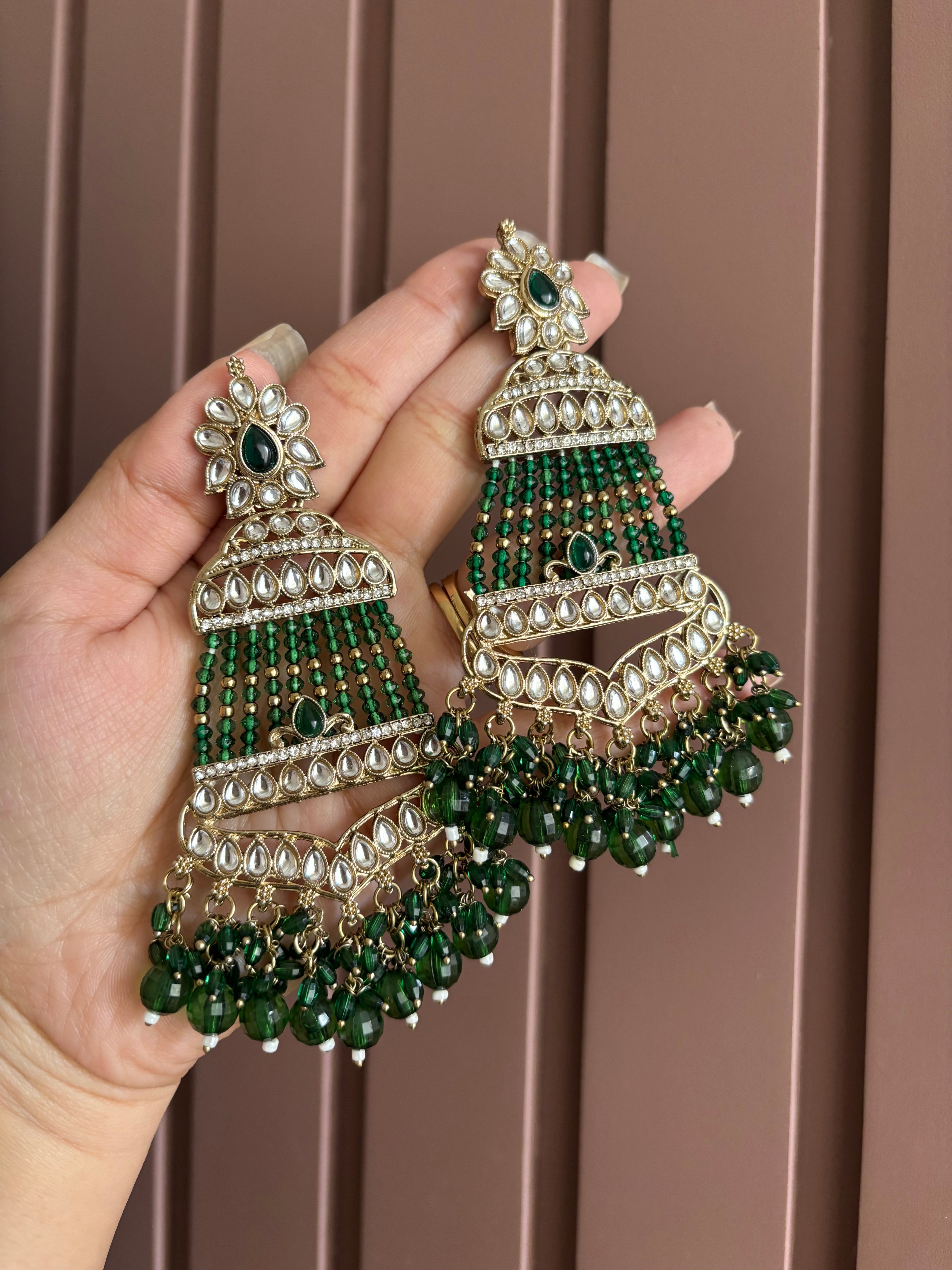 Tanisha Long Earrings ( Green )