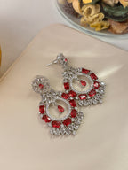 American Diamond Dazzling Earrings (Red)