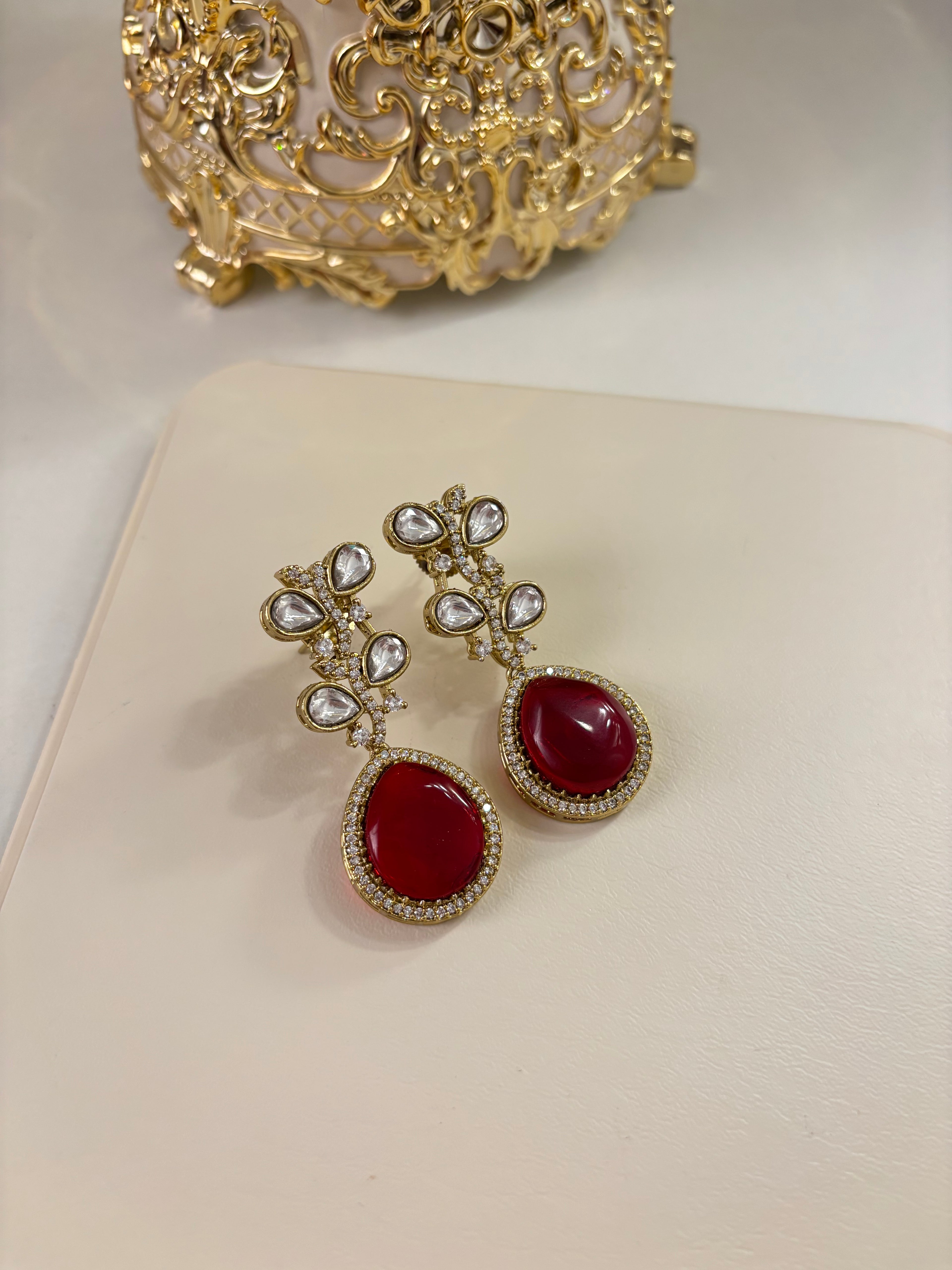 Premium Quality Moissanite Earrings (Maroon)