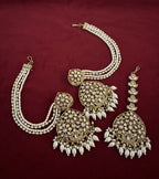 High Quality Designer Kundan Mang Tikka & Earrings With Side Layers