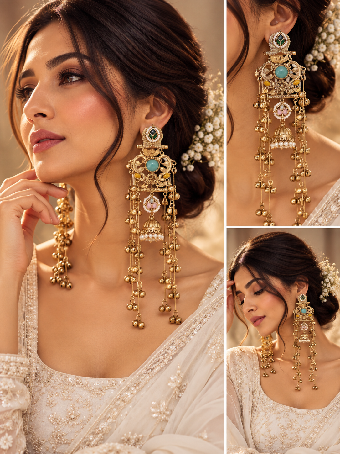 Natasha Kashmiri Long Layer Earrings (Pastel Shade)