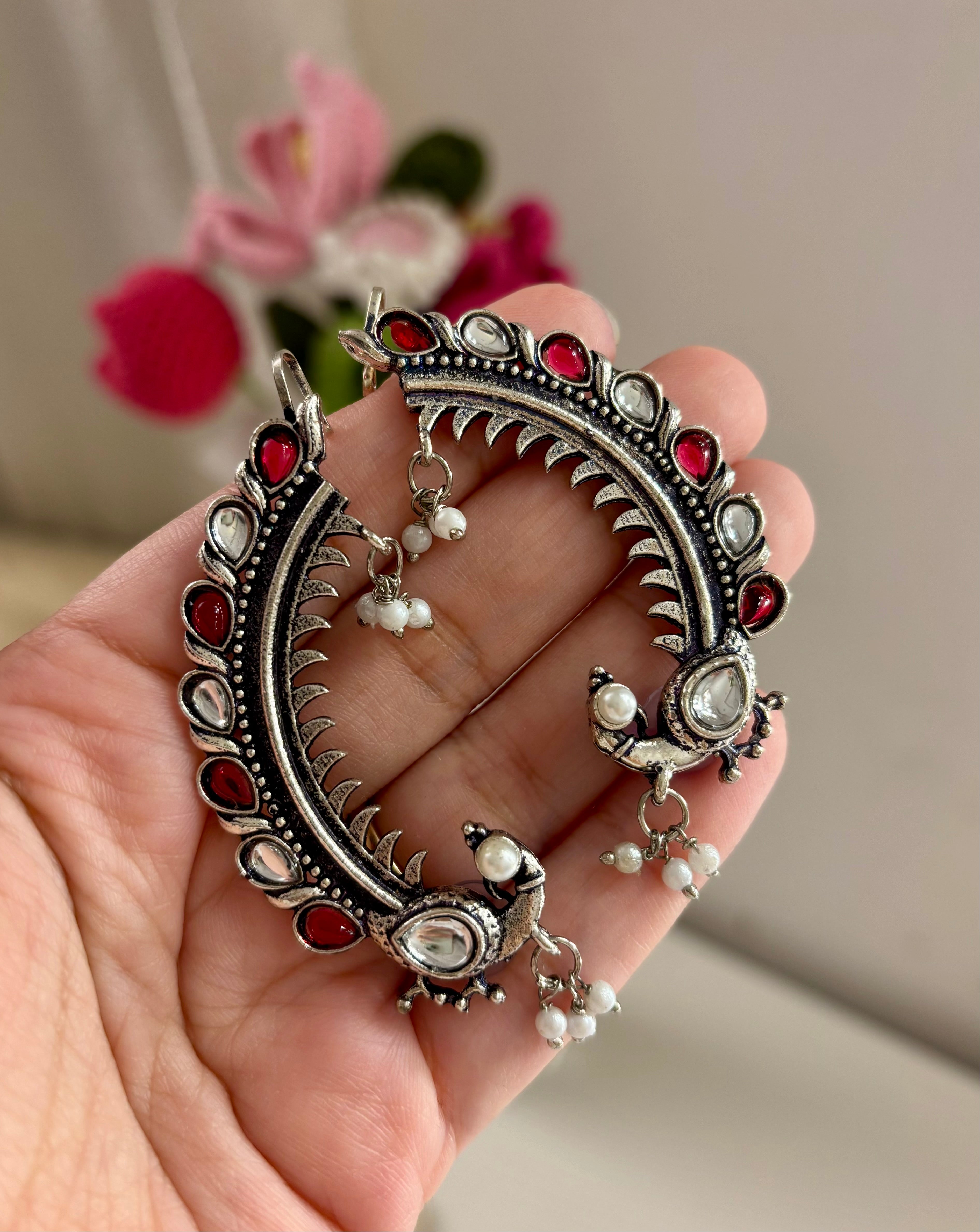 German Silver Dancing Mayuri Earcuff (Ruby)