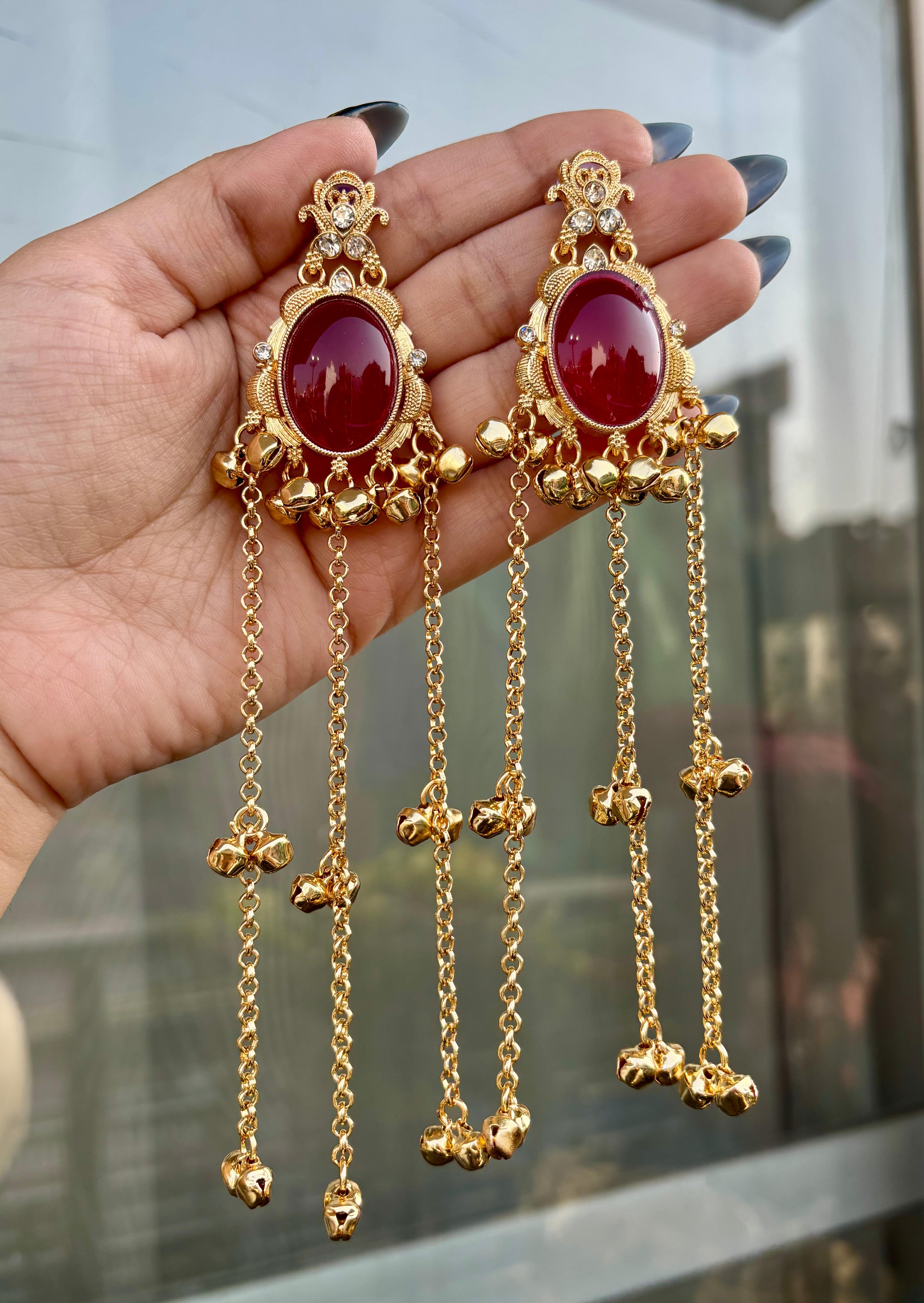 Pink Kashmiri Ghungroo Layers Earrings