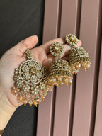 High Quality Designer Flower Mang Tikka & Jhumki ( Champagne)