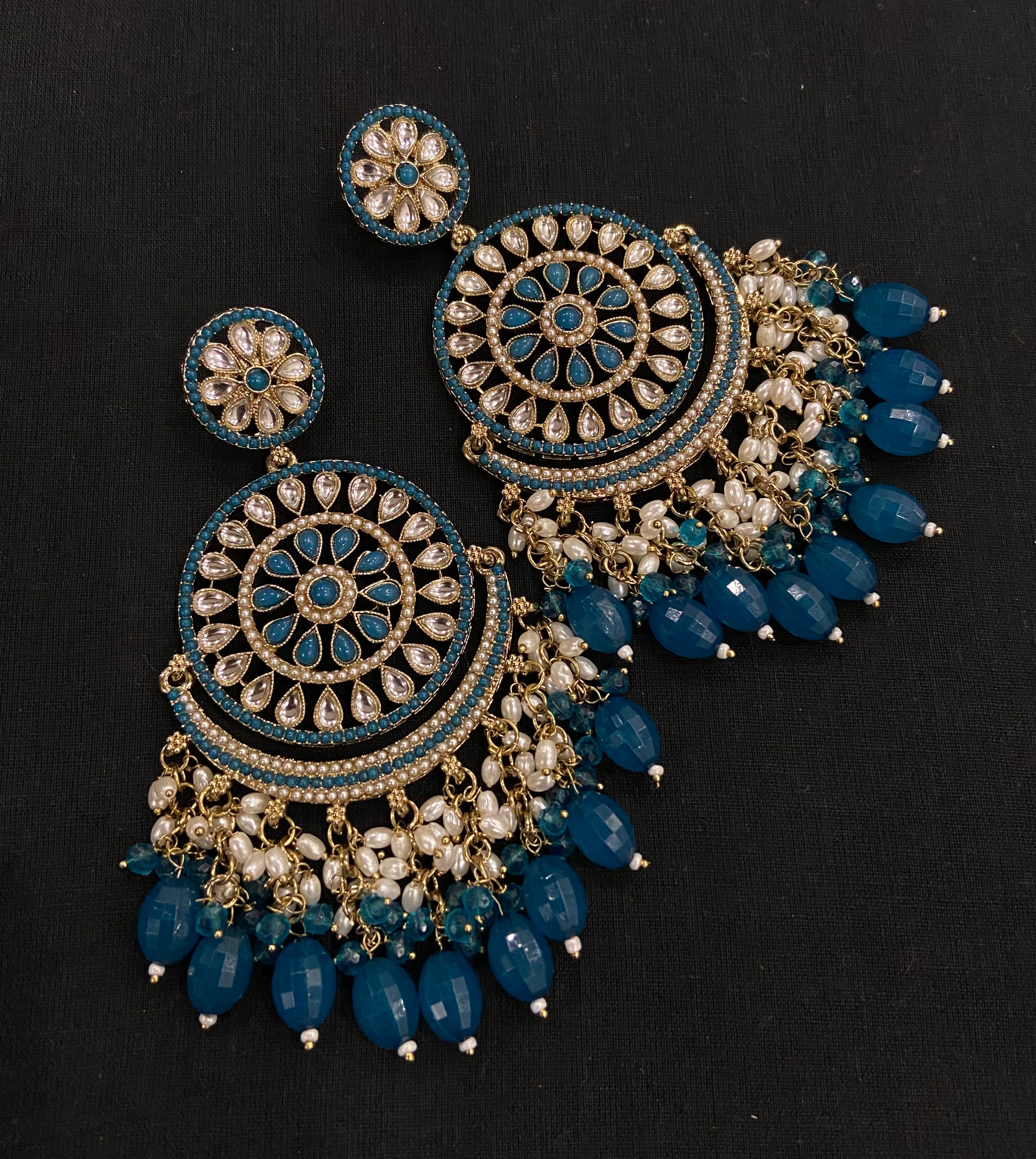 Ink Blue Chandbali Earrings