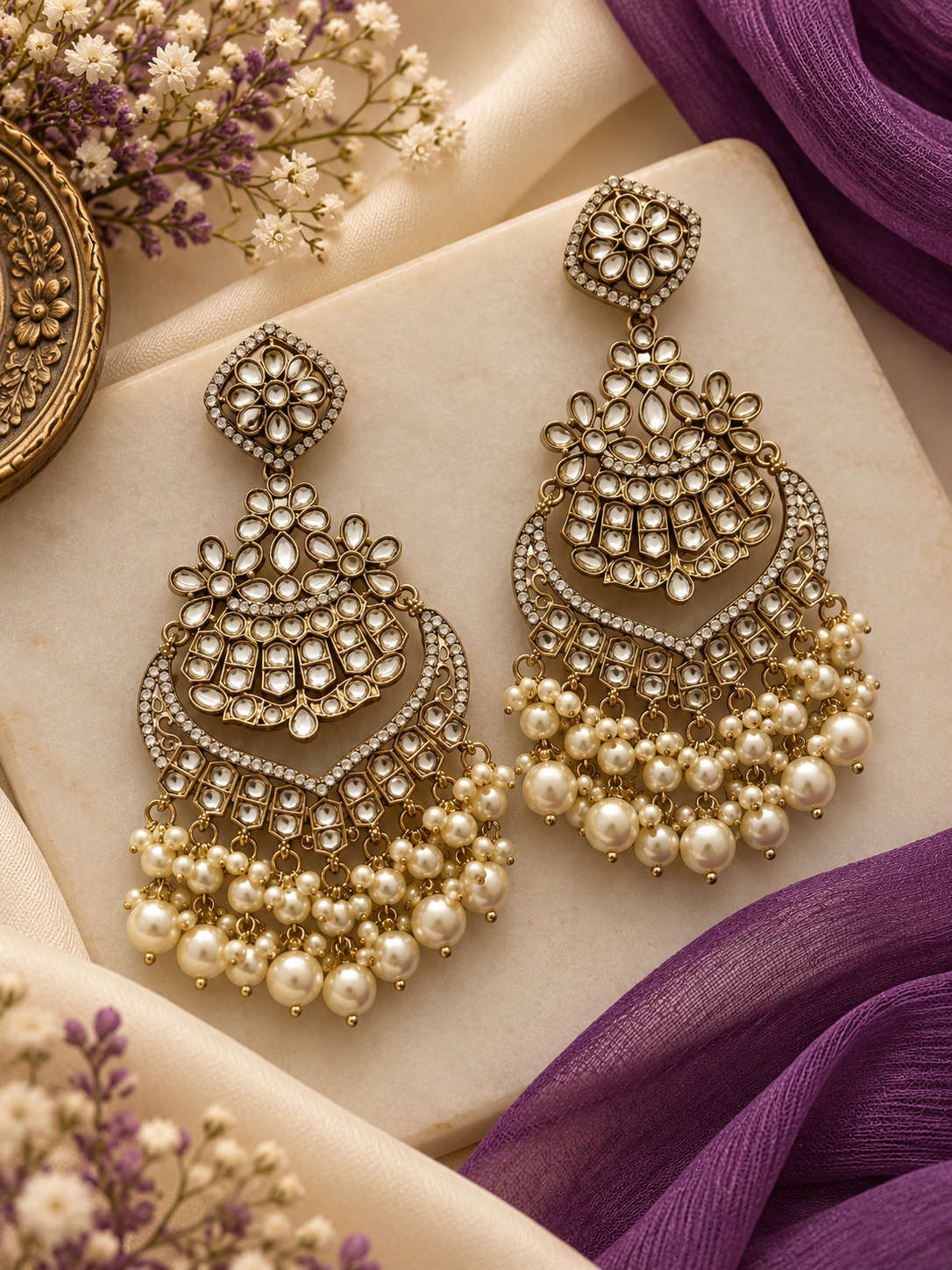 High Quality Designer Long Earrings (Pearl)