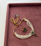 Classy Kundan Flower Choker Set With Drop Earrings ( Emerald)