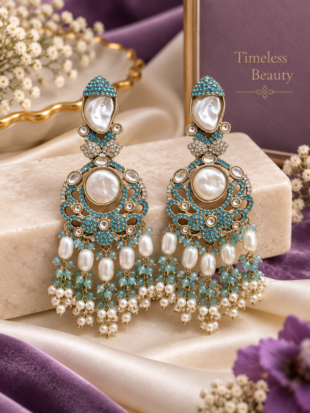 Mehboob Turkish Long Earrings (Sky Blue)
