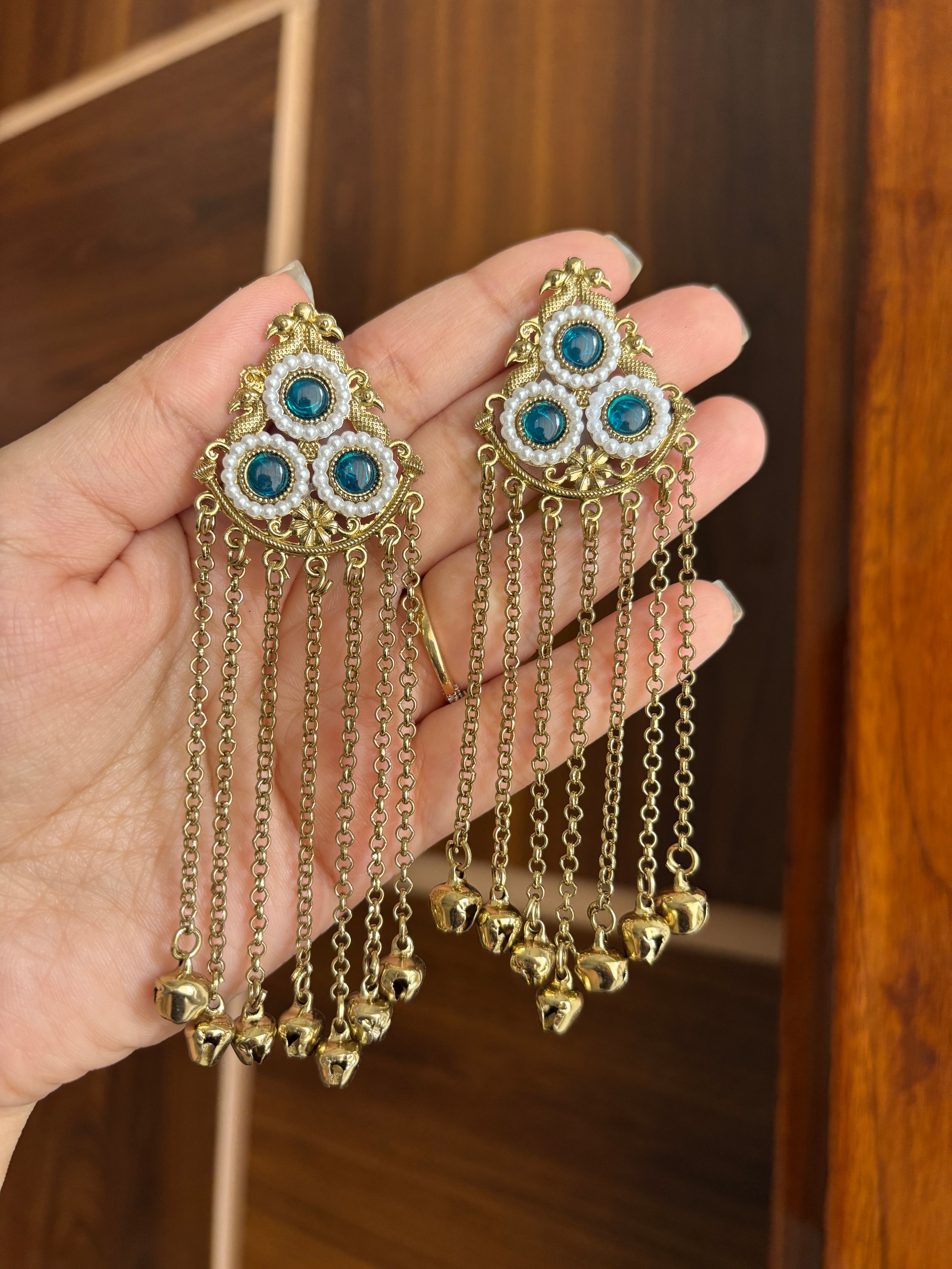 Sheena Kashmiri Layer Earrings (Peacock Blue)