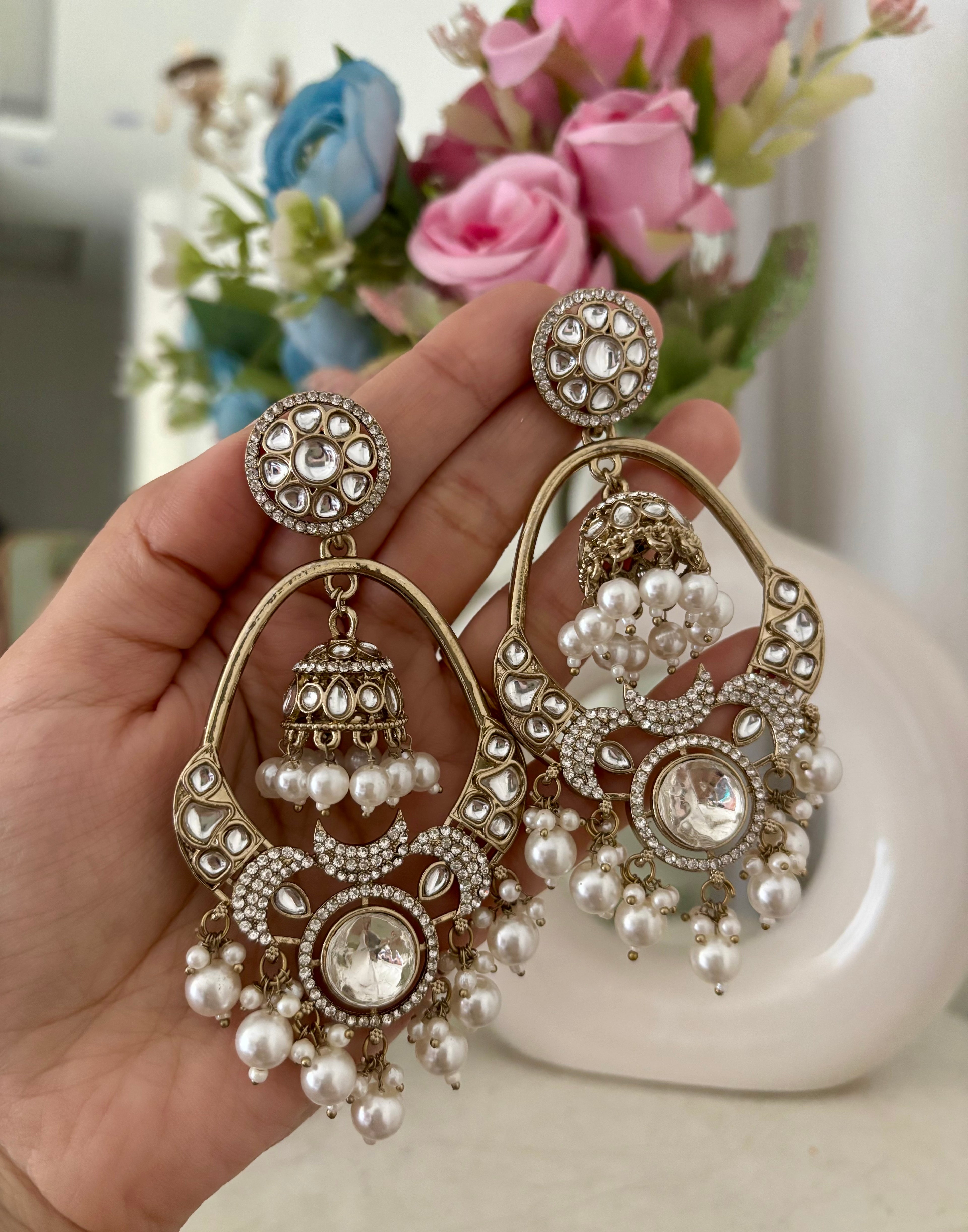 Polki Dupe Chandbali Earrings In Jhumkas Touch