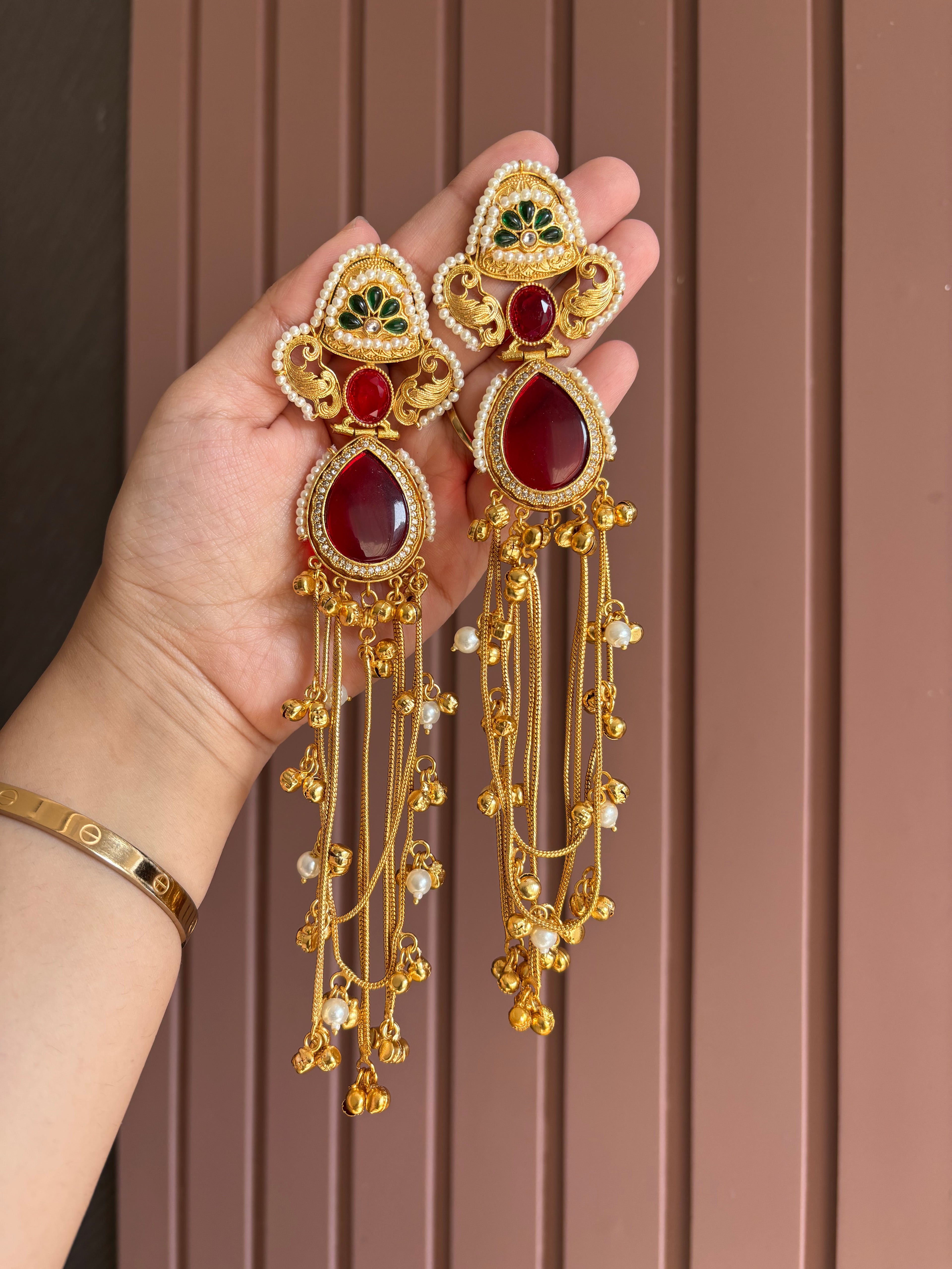 Yamini Kashmiri Designer Long Earrings ( Maroon )
