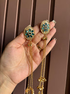 Teal Blue Kashmiri Long Earrings