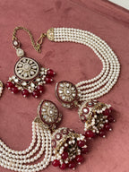 Mirror Cut Mang Tikka With Jhumkas & Detachable Earchain (Maroon)