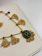 Emerald Gold Look Necklace With Earrings