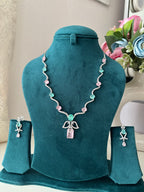 Angel American Diamond Sleek Necklace With Earrings (Pink Mint Mix)
