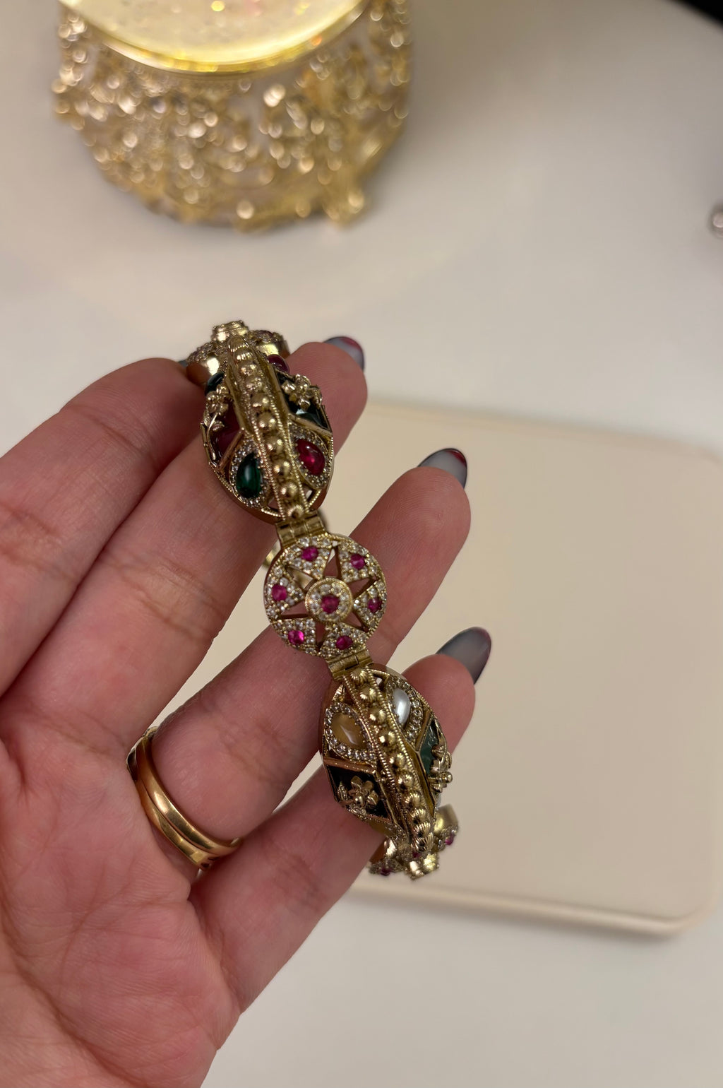 Premium Brass Adjustable Moissanite & Doublet Stones Work Adjustable Bracelet (Multi)