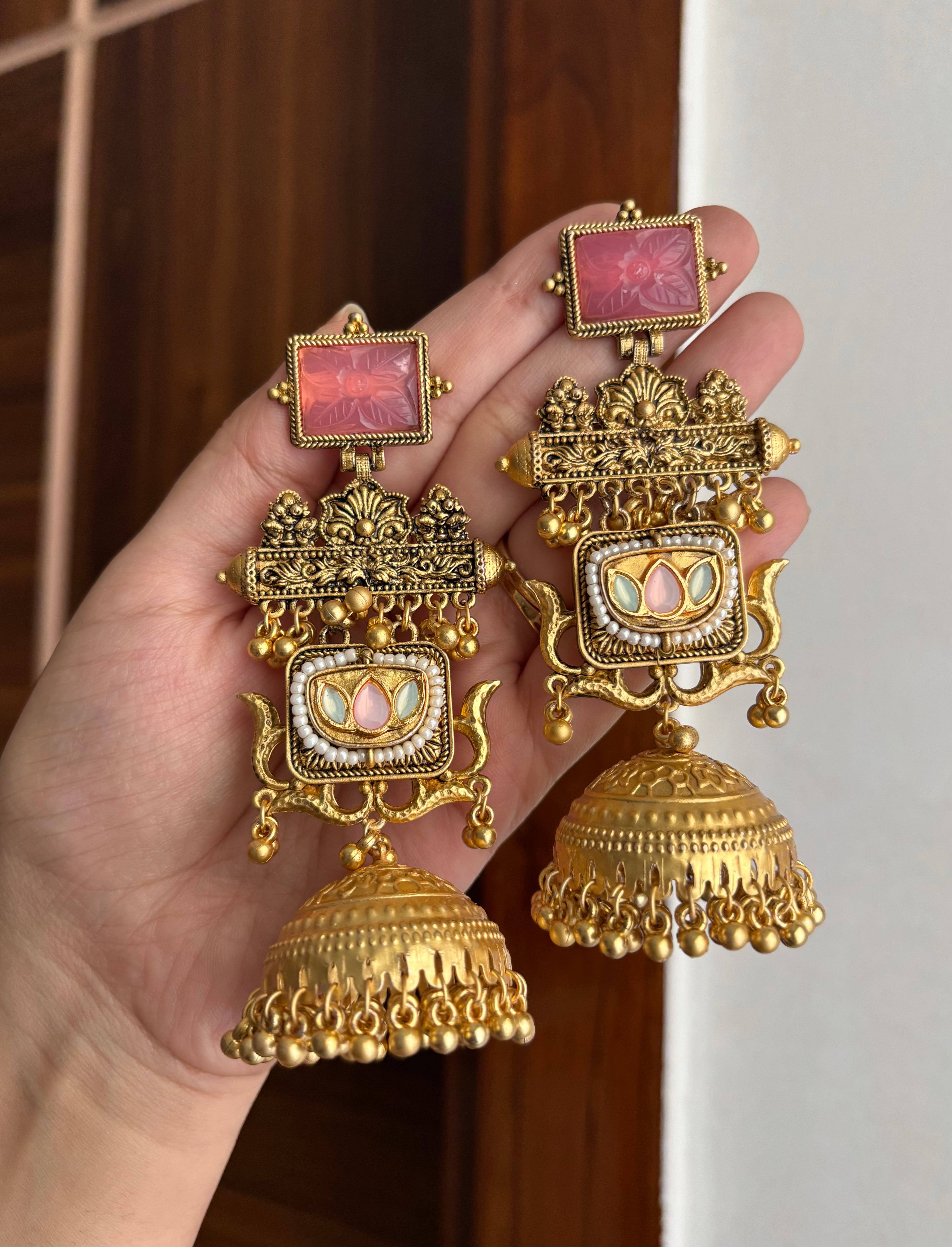 Mehreen Lotus (Pink & Mint) Jhumkas