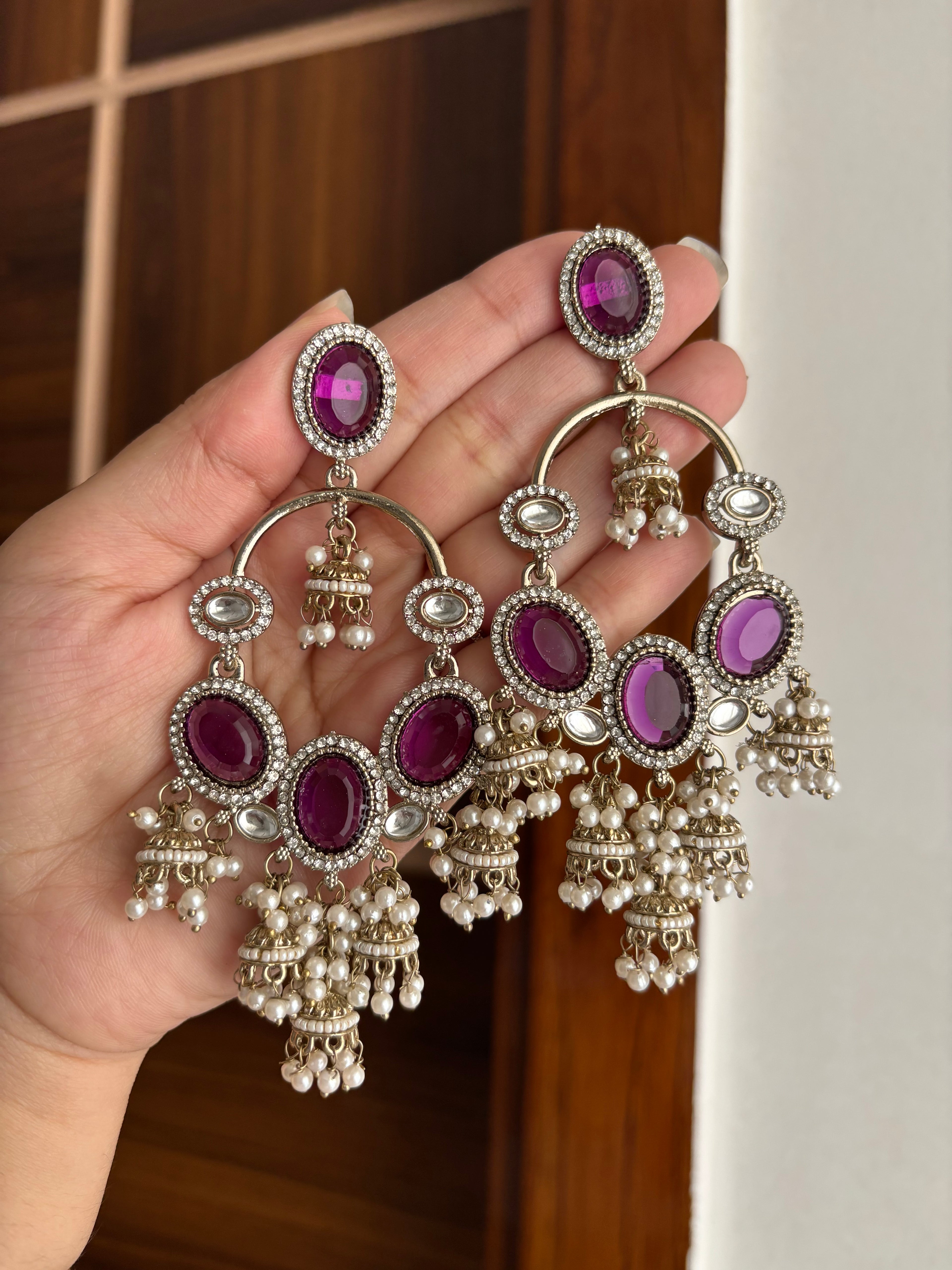 High Quality Designer Navneet Purple Earrings