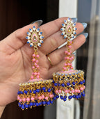 Pink & Blue Mix Meenakari Statement Jhumkas