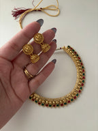 Sleek Gold Look Like Ruby & Emerald Necklace With Jhumki