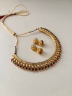Sleek Gold Look Like Ruby & Emerald Necklace With Jhumki