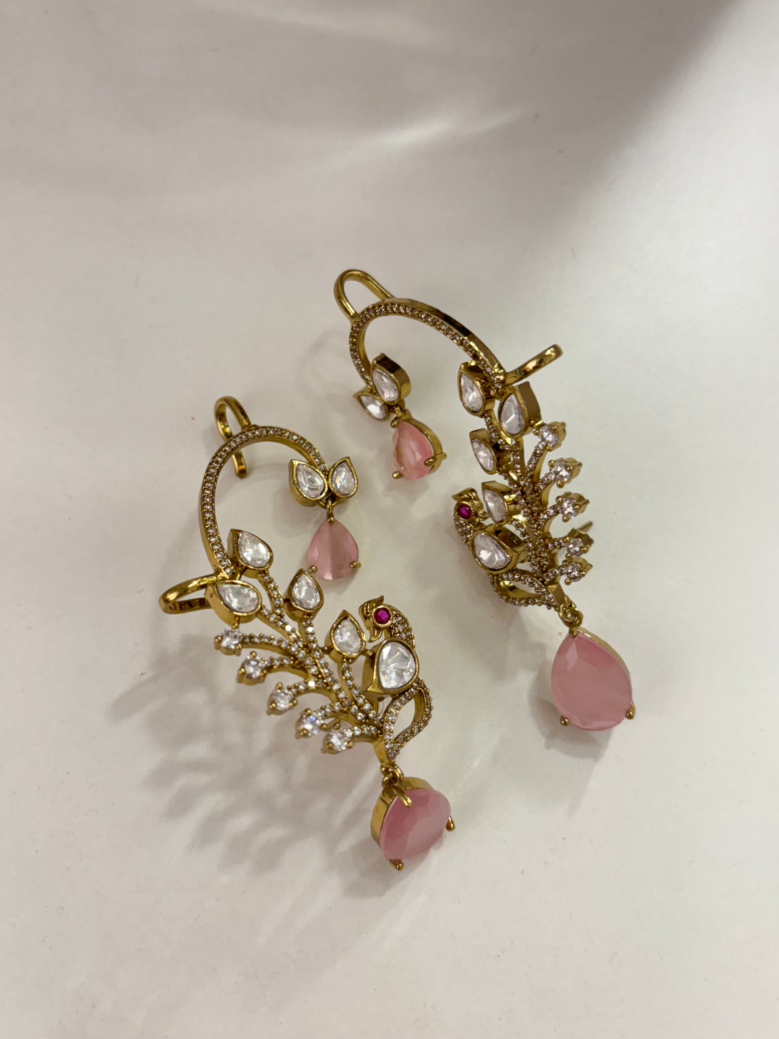 Premium Quality Moissanite & Doublet Stones Work Earcuff (Pink)