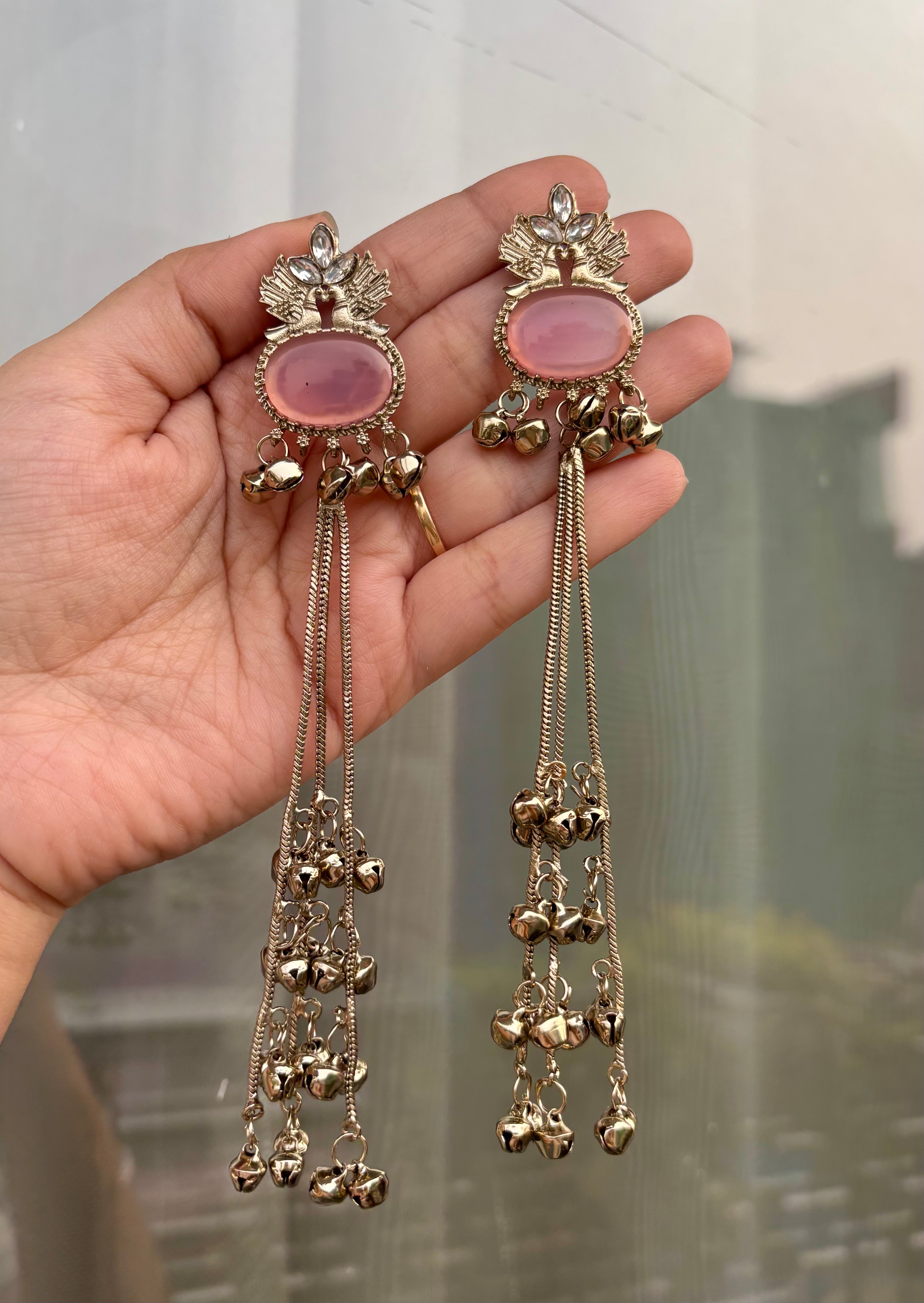 Oval Baby Pink Kashmiri Earrings