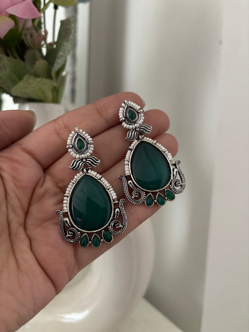 Almond German Silver Earrings