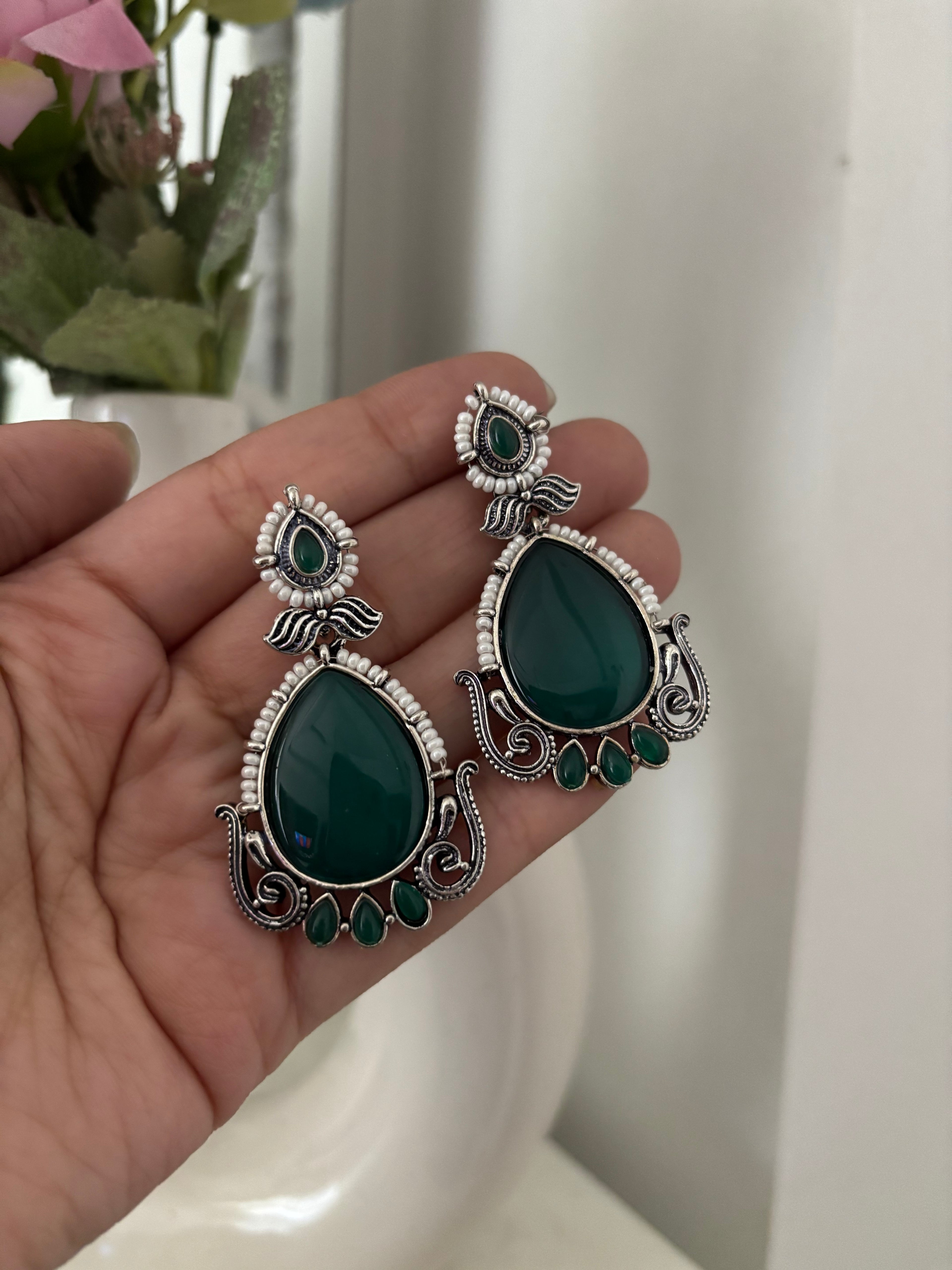 Almond German Silver Earrings